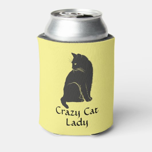 Personalisiert Black Cat Crazy Cat Lady Yellow Dosenkühler (Kanne Rückseite)
