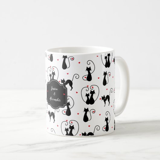Personalisiert Black Cat Liebe Kaffeetasse (VorderseiteRechts)