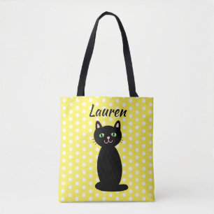 Personalisiert Black Cat Silhouette Polka Dots Tas Tasche