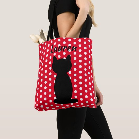 Personalisiert Black Cat Silhouette Polka Dots Tasche (Von Nahem)
