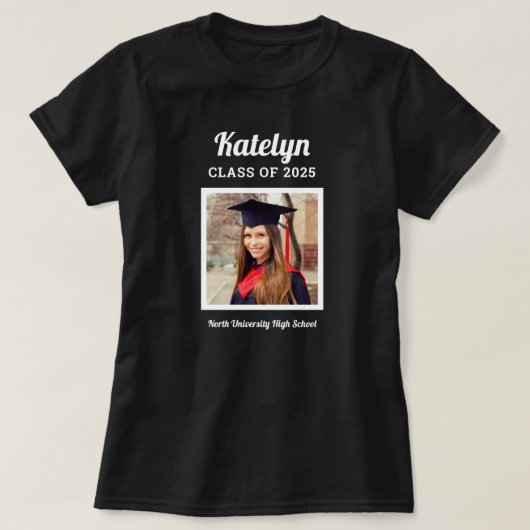 Personalisiert Black Class of 2022 Abschluss Foto T-Shirt (Design vorne)