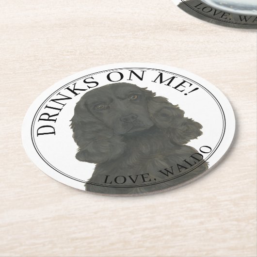 Personalisiert Black Cocker Spanel Hochzeit Runder Pappuntersetzer (Angewinkelt)