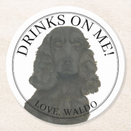 Personalisiert Black Cocker Spanel Hochzeit Runder Pappuntersetzer