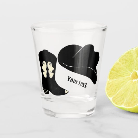Personalisiert Black Cowboy Rodeo Hat Boot Schnapsglas (Vorderseite)