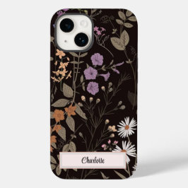 Personalisiert Black Floral Wildblume I - Fall Case-Mate iPhone 14 Hülle