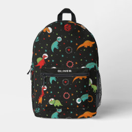 Personalisiert Black Funny Dinosaur Dino Space Bedruckter Rucksack