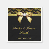 Personalisiert Black Gold Chevrons Bow Wedding Serviette (Vorderseite)