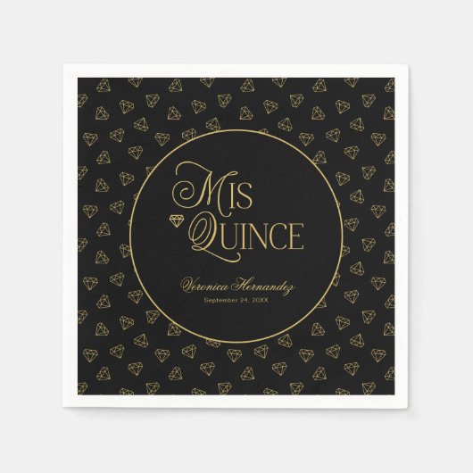 Personalisiert Black Gold Mis Quince Quinceanera Serviette (Vorderseite)