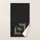 Personalisiert Black Gold Monogram Greenery Floral Badhandtuch Set (Handtuch)