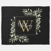 Personalisiert Black Gold Monogram Greenery Floral Fleecedecke (Vorderseite (Horizontal))