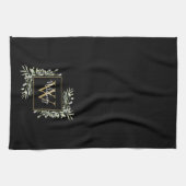 Personalisiert Black Gold Monogram Greenery Floral Geschirrtuch (Horizontal)