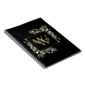 Personalisiert Black Gold Monogram Greenery Floral Notizblock (Rechte Seite)