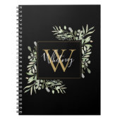 Personalisiert Black Gold Monogram Greenery Floral Notizblock (Vorderseite)