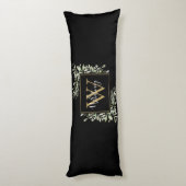 Personalisiert Black Gold Monogram Greenery Floral Seitenschläferkissen (Rückseite (Vertikal))
