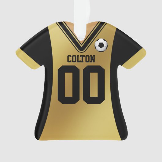 Personalisiert Black/Gold Soccer Jersey Ornament (Vorderseite)