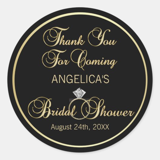 Personalisiert Black Gold Vielen Dank Brautparty Runder Aufkleber (Vorderseite)