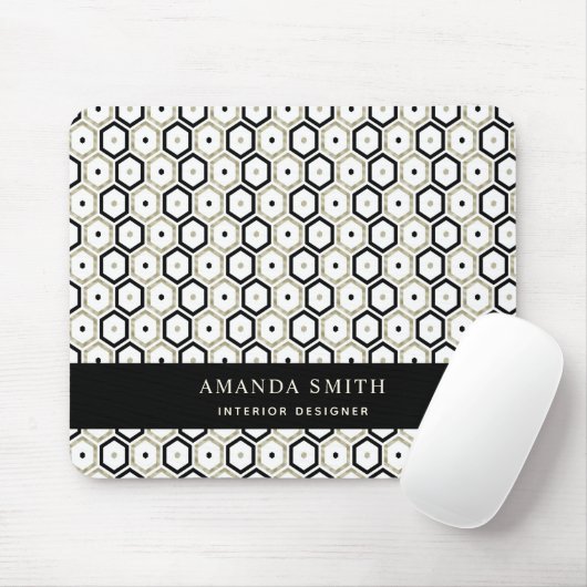 Personalisiert Black Gold White Geometric Modern Mousepad (Mit Mouse)
