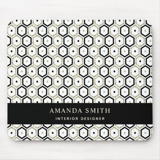 Personalisiert Black Gold White Geometric Modern Mousepad (Vorne)