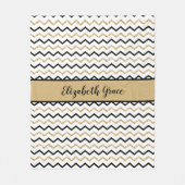 Personalisiert Black Gold White Zickzack Zig Zag Fleecedecke (Vorderseite)