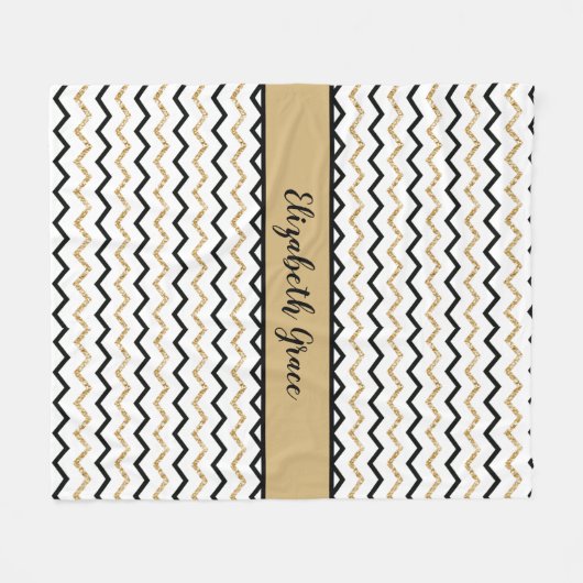 Personalisiert Black Gold White Zickzack Zig Zag Fleecedecke (Vorderseite (Horizontal))