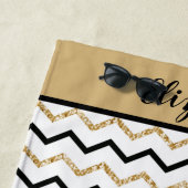Personalisiert Black Gold White Zickzack Zig Zag Strandtuch (Beispiel)