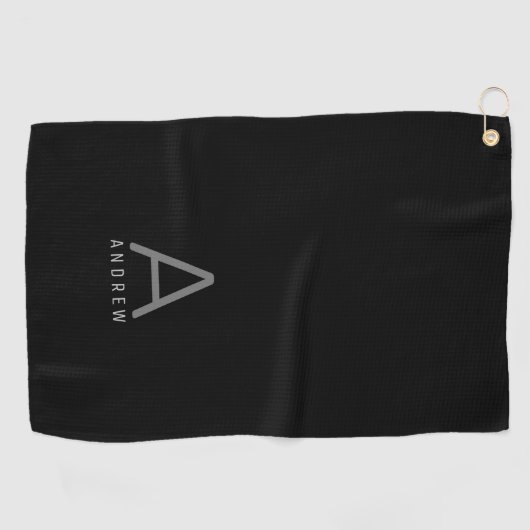 Personalisiert Black Gray Modernes Monogramm Golfhandtuch (Horizontal)