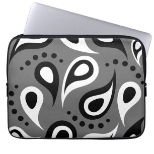 Personalisiert Black Gray & White Paisley Laptopschutzhülle