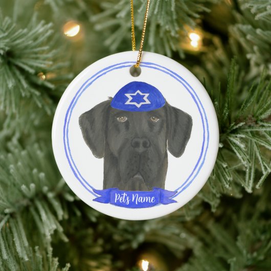 Personalisiert Black Great Dane Hund Hanukkah Keramik Ornament (Baum)