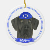 Personalisiert Black Great Dane Hund Hanukkah Keramik Ornament (Vorne)