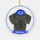 Personalisiert Black Great Dane Hund Hanukkah Keramik Ornament (Hinten)