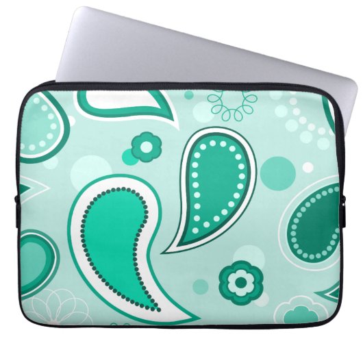 Personalisiert Black Green & White Paisley Laptopschutzhülle (Vorderseite)