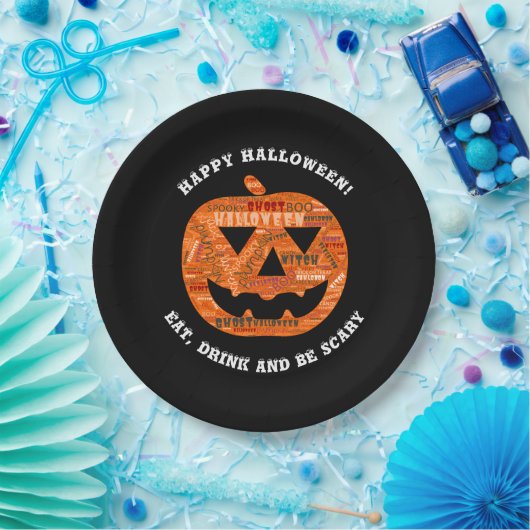 Personalisiert Black Halloween Pumpkin Word Cloud Pappteller (Party)
