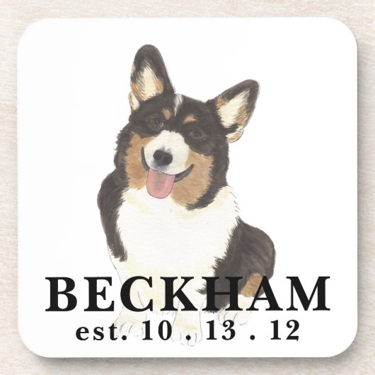 Personalisiert Black Headed Tricolor Corgi Getränkeuntersetzer (Vorderseite)