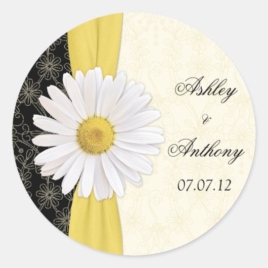 Personalisiert Black Ivory Daisy Wedding Stickers (Vorderseite)