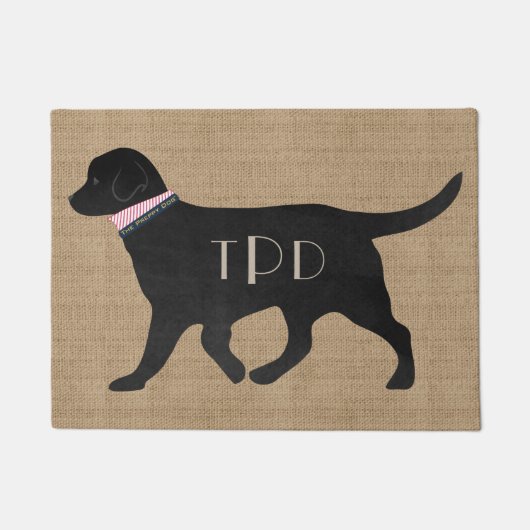 Personalisiert Black Lab Preppy Tan Jute Fußmatte (Vorderseite)