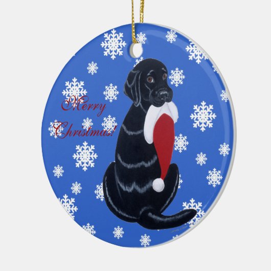 Personalisiert Black Lab Weihnachts-Weihnachtsmann Keramikornament (Links)