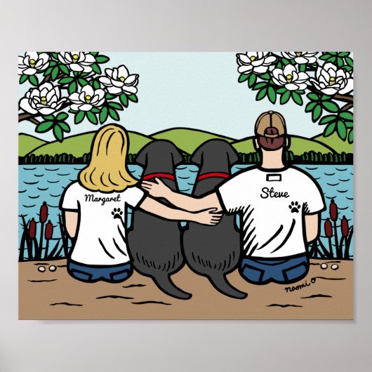Personalisiert Black Labrador Family Blonde Long Poster (Vorne)