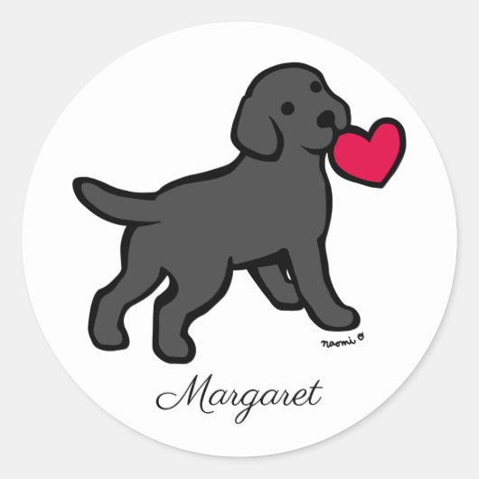 Personalisiert Black Labrador Puppy and Heart Runder Aufkleber (Vorderseite)