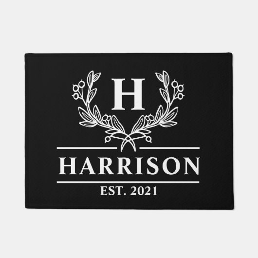 Personalisiert Black Laurel Monogram Fußmatte (Vorderseite)