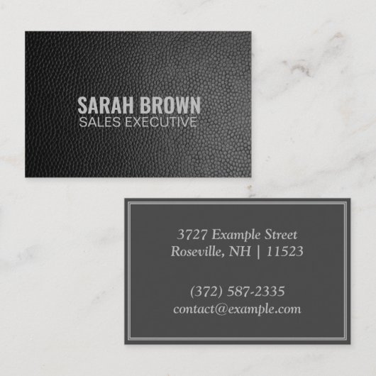 Personalisiert "Black Leather" (UK/Euro) Visitenkarte (Vorne/Hinten)