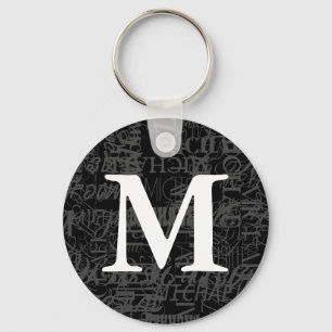 Personalisiert Black Modern Monogram Schlüsselanhä Schlüsselanhänger