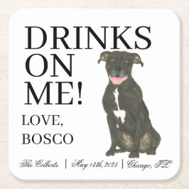 Personalisiert Black Pitbull Staffy Dog Wedding Rechteckiger Pappuntersetzer