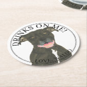 Personalisiert Black Pitbull Staffy Dog Wedding Runder Pappuntersetzer (Angewinkelt)