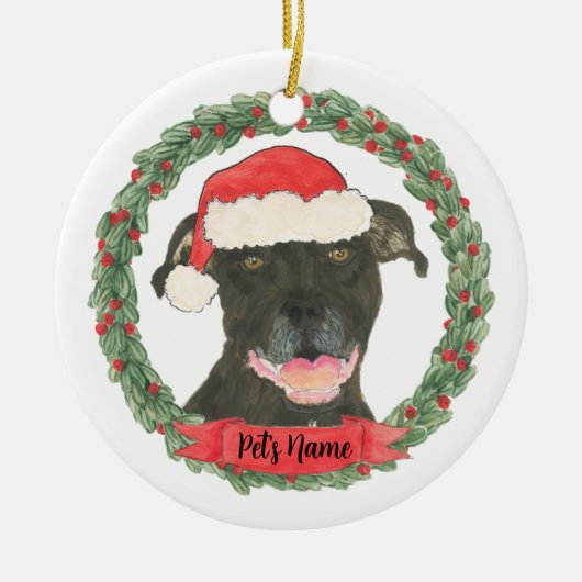 Personalisiert Black Pitbull Staffy Keramik Ornament (Vorne)