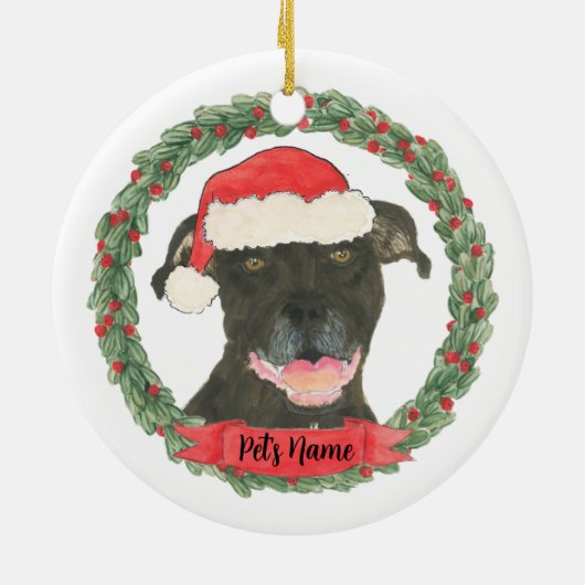 Personalisiert Black Pitbull Staffy Keramik Ornament (Hinten)