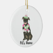 Personalisiert Black Pitbull Staffy Pink Green Hat Keramik Ornament (Rechts)