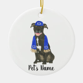 Personalisiert Black Pitbull Staffy Yarmulke Scarf Keramik Ornament