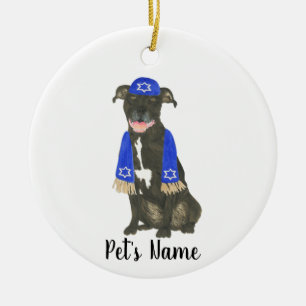 Personalisiert Black Pitbull Staffy Yarmulke Scarf Keramik Ornament