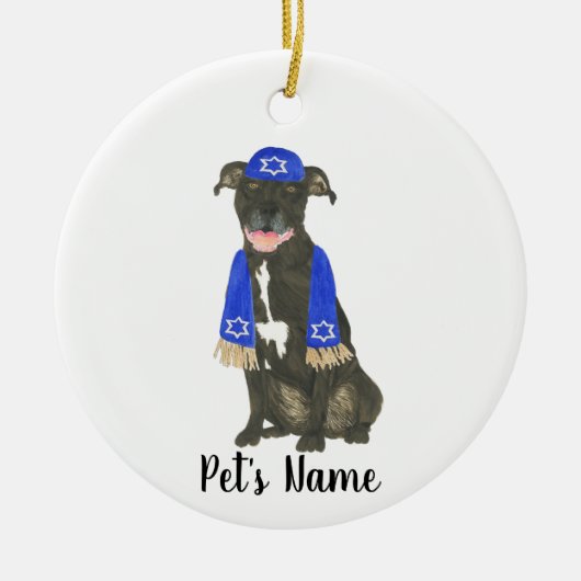 Personalisiert Black Pitbull Staffy Yarmulke Scarf Keramik Ornament (Vorne)