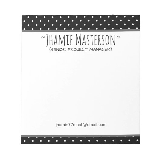 Personalisiert Black Polka Dot Notizblock (Vorderseite)